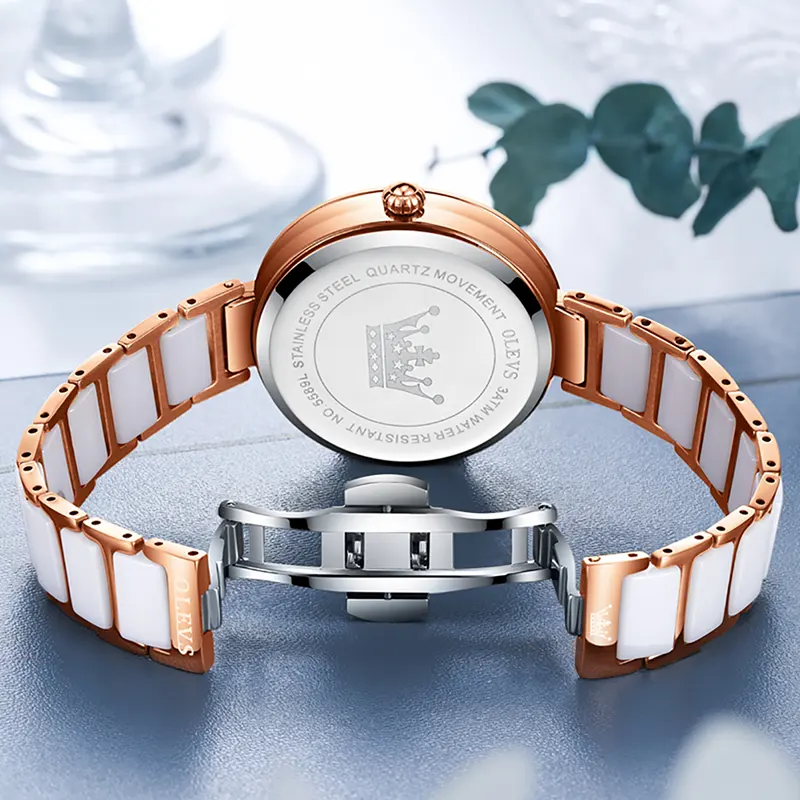 Olevs Luxurious Ceramic White Fashion Ladies Watch- 5877